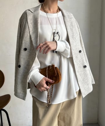 DOUDOU(ドゥドゥ) 袖リブバックボタンジョーゼットプルオーバー