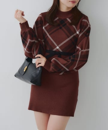 NICE CLAUP / OLIVE des OLIVE OUTLET(ナイスクラップ  / オリーブ デ オリーブ アウトレット) 【RMAF】チェック切替ニットミニワンピ