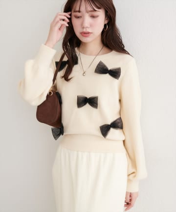 natural couture(ナチュラルクチュール) ランダムリボンニットプルオーバー