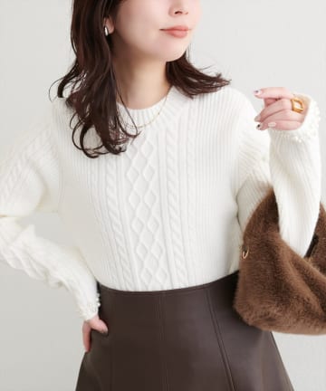 natural couture(ナチュラルクチュール) 袖口パールもちふわニット