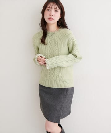 natural couture(ナチュラルクチュール) 袖口パールもちふわニット