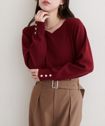 natural couture(ナチュラルクチュール) ハートネック配色ニットプルオーバー