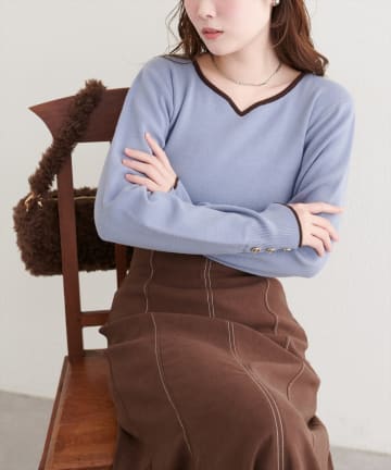 natural couture(ナチュラルクチュール) ハートネック配色ニットプルオーバー