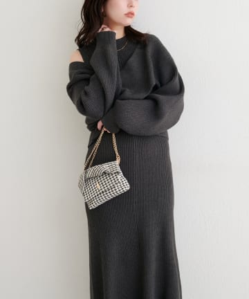 natural couture(ナチュラルクチュール) 前後２WAYクロスリボンニット×ワンピースSET