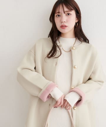 natural couture(ナチュラルクチュール) 【WEB限定】配色プレーティングポリニットカーデ