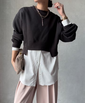 OUTLET(アウトレット) 【DouDou】裏毛裏起毛ショートトップスアンサンブル