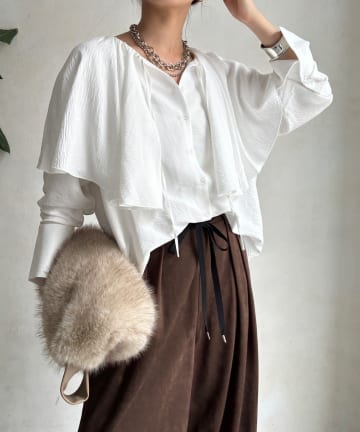 OUTLET(アウトレット) 【DouDou】フリルカラーシャツ