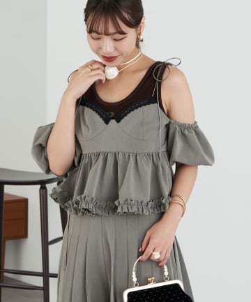 OUTLET(アウトレット) 【Ciaopanic】【Lumé】オフショルフリルビスチェ