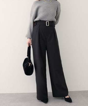 NICE CLAUP / OLIVE des OLIVE OUTLET(ナイスクラップ  / オリーブ デ オリーブ アウトレット) 【natural couture】バックルベルト付きタックパンツ