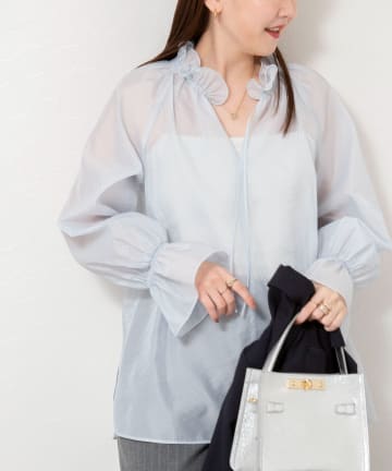 NOLLEY'S(ノーリーズ) ウォッシャブルオーガンジーフリルブラウス