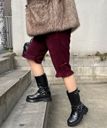 CIAOPANIC(チャオパニック) サテンリボンコーデュロイカプリパンツ