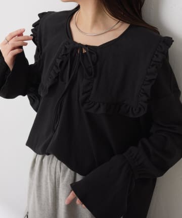 COLLAGE GALLARDAGALANTE(コラージュ ガリャルダガランテ) 【襟は取り外し可能】Q.anos 襟付きフリルロンT