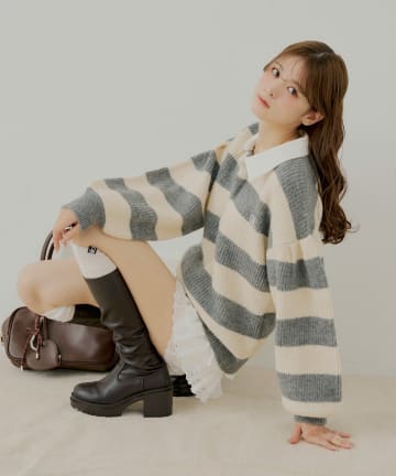 Chico(チコ) 【11/13(木)0:00販売開始】ルーズボーダーラガーニット