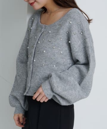 Kastane(カスタネ) 【WEB先行】MIXビジューニットカーディガン