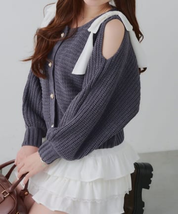 NICE CLAUP / OLIVE des OLIVE OUTLET(ナイスクラップ  / オリーブ デ オリーブ アウトレット) 【RMAF】肩リボンモールプルオーバー