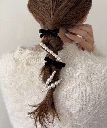 Lattice(ラティス) ベロアリボンクリップ/パールヘアピンセット(5P)