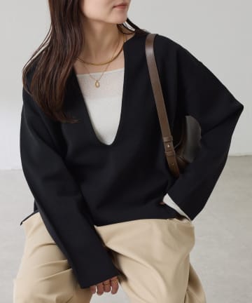 COLLAGE GALLARDAGALANTE(コラージュ ガリャルダガランテ) 【着痩せ◎】Vネックバスクニット