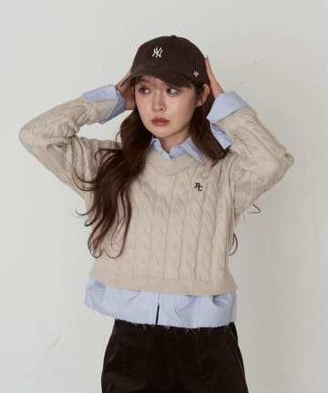 RAY CASSIN(レイカズン) シャツ襟ケーブルニット