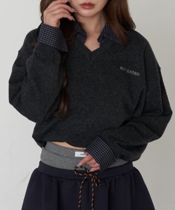 RAY CASSIN(レイカズン) 襟付きV胸刺繍ニット