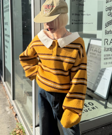 w closet(ダブルクローゼット) 【オフショルにして抜け感も◎】ボーダーラガーニット