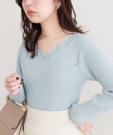 natural couture(ナチュラルクチュール) アシメレースネックリブニットプルオーバー