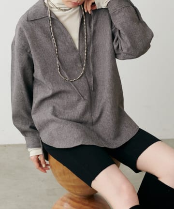 NICE CLAUP / OLIVE des OLIVE OUTLET(ナイスクラップ  / オリーブ デ オリーブ アウトレット) 【 LARUTA】ツイードライクスキッパーシャツ