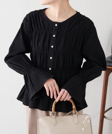 COLLAGE GALLARDAGALANTE(コラージュ ガリャルダガランテ) 【前後２WAY/伸縮性◎】ワッシャー切替ブラウス