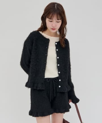 DISCOAT(ディスコート) 【umm.】ハート釦フリルニットカーデ