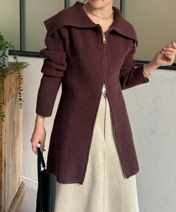 Thevon.(ゼヴォン) 襟付きWジップチュニックカーディガン