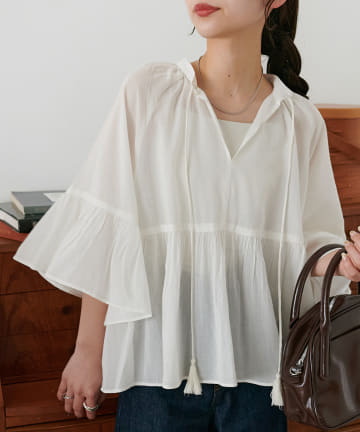 OUTLET(アウトレット) 【Discoat】袖フレアスキッパーブラウス