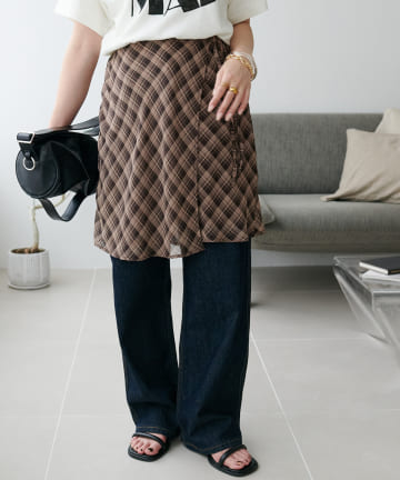OUTLET(アウトレット) 【Discoat】チェックレイヤード風ラップスカート