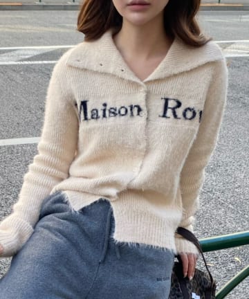 RAY CASSIN(レイカズン) シャギーロゴ釦カーディガン