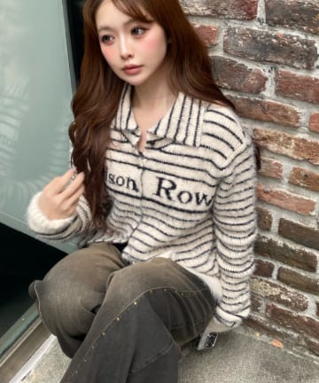 RAY CASSIN(レイカズン) シャギーロゴ釦カーディガン