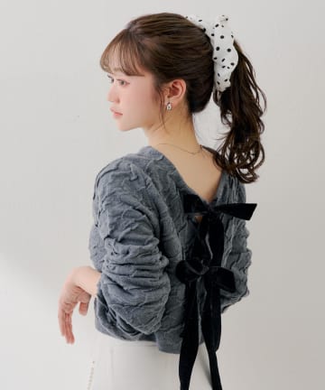 Chico(チコ) 【SALON by Chico】前後2wayフロントリボン配色カーディガン