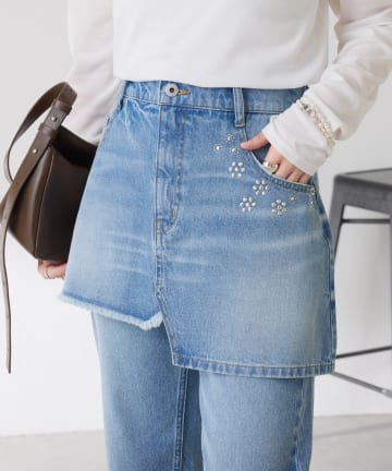 COLLAGE GALLARDAGALANTE(コラージュ ガリャルダガランテ) 【レイヤードアイテム◎】Q.anosパイルデニムスカート