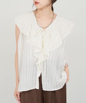 OUTLET(アウトレット) 【SHENERY】ストライプフリルカラーブラウス
