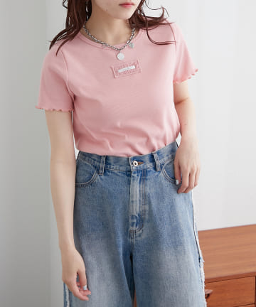 OUTLET(アウトレット) 【w closet】フリルネーム付きリブT