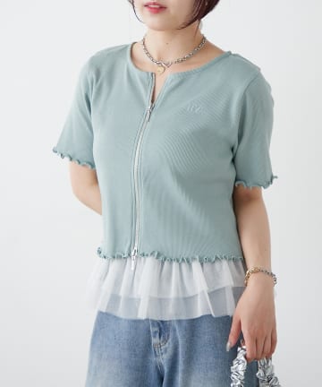 OUTLET(アウトレット) 【w closet】半袖W ZIPリブカーデ