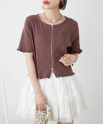 OUTLET(アウトレット) 【w closet】半袖W ZIPリブカーデ