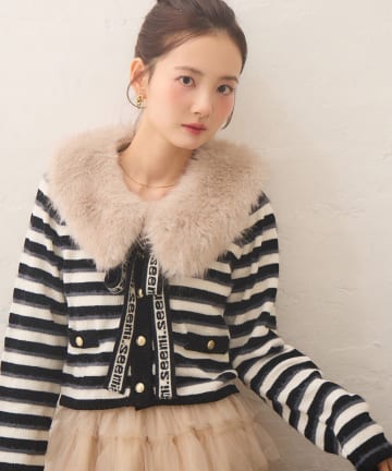 Seemi.by NICE CLAUP(シーミーバイナイスクラップ) 【Seemi.】ファー衿ボーダーカーデ
