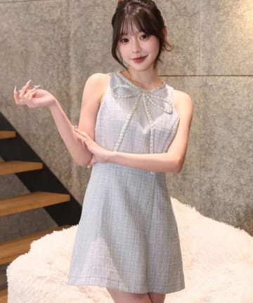 one after another NICE CLAUP(ワンアフターアナザー ナイスクラップ) 【Twinkle Collection】ビジューリボンミニワンピ