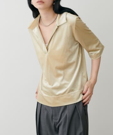 NICE CLAUP / OLIVE des OLIVE OUTLET(ナイスクラップ  / オリーブ デ オリーブ アウトレット) 【LARUTA】ベロアポロシャツプルオーバー