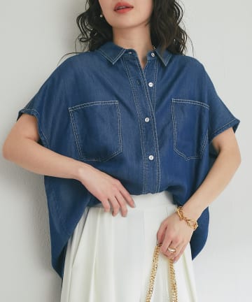 La boutique BonBon(ラブティックボンボン) テンセルデニムフレンチスリーブシャツ