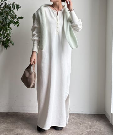 DOUDOU(ドゥドゥ) 裏毛裏起毛ヘンリーネックワンピース