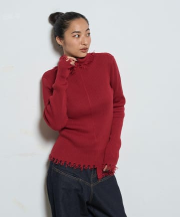 OUTLET(アウトレット) 【WHO'S WHO gallery】ダメージスライドリブニット