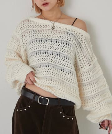 OUTLET(アウトレット) 【WHO'S WHO gallery】メッシュボーダーオフショル2wayニット