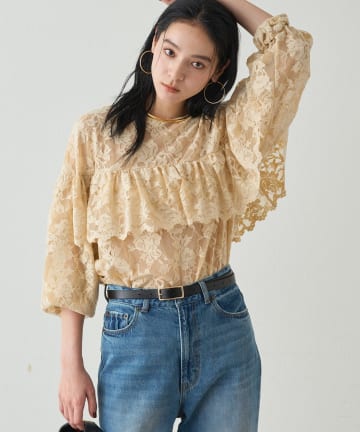 OUTLET(アウトレット) 【Loungedress】レースフリルブラウス