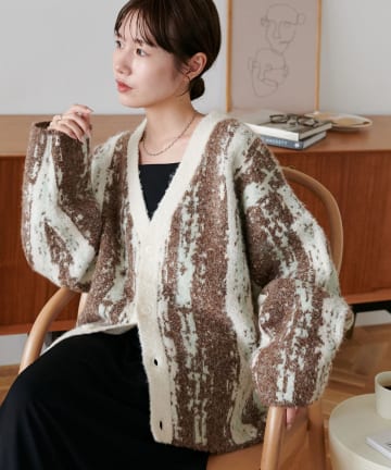 OUTLET(アウトレット) 【Discoat】ジャガードオーバーカーディガン