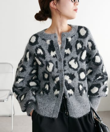 OUTLET(アウトレット) 【Discoat】レオパードジャガードニットカーディガン