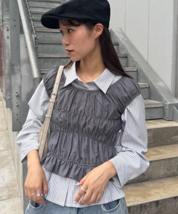 OUTLET(アウトレット) 【CIAOPANIC TYPY】シャーリングビスチェ付きストライプシャツ